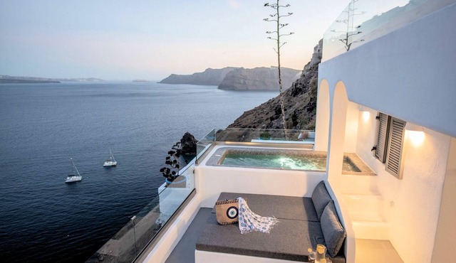 Caldera Horizon Grand Cave Villa | Oia, Santorini | Private Terrace & Outdoor Hot Tub | Breathtaking Caldera Views | Traditional Cave-Style Luxury | Spacious & Elegant Retreat